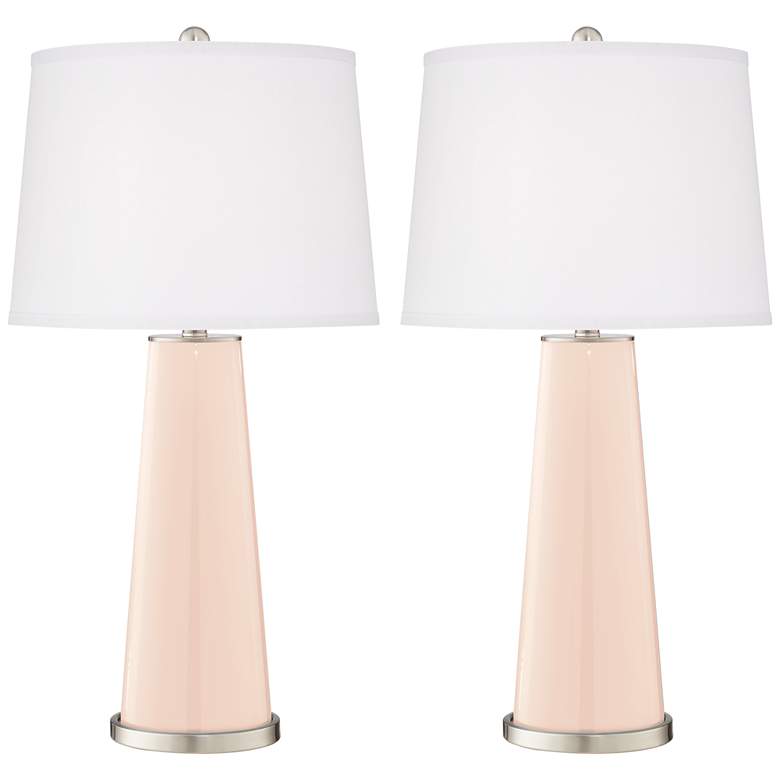 Image 2 Color Plus Leo 29 1/2 inch Modern Linen Pink Table Lamps Set of 2