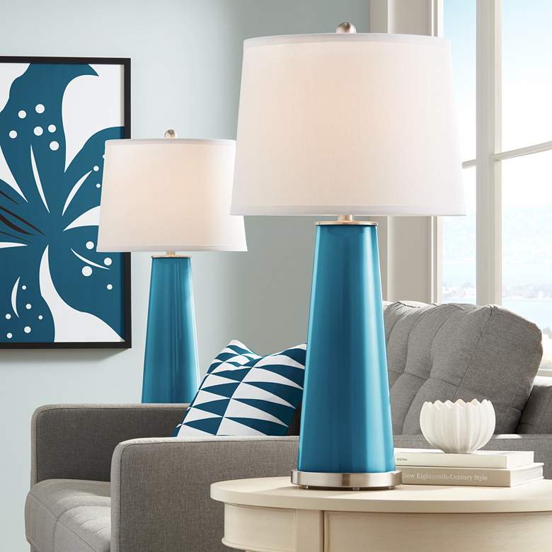 Image 1 Color Plus Leo 29 1/2" Modern Oceanside Blue Table Lamps Set of 2