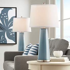 Image1 of Color Plus Leo 29 1/2" Modern Smoky Blue Table Lamps Set of 2