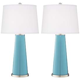 Image2 of Color Plus Leo 29 1/2" Nautilus Blue Glass Table Lamps Set of 2