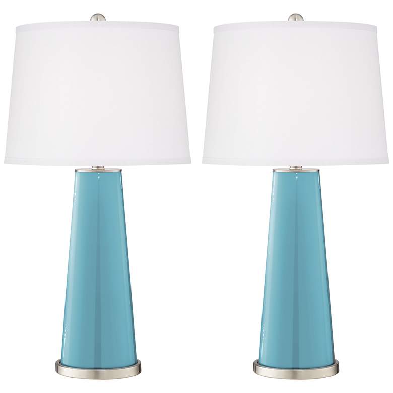 Image 2 Color Plus Leo 29 1/2 inch Nautilus Blue Glass Table Lamps Set of 2