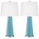 Color Plus Leo 29 1/2" Nautilus Blue Glass Table Lamps Set of 2