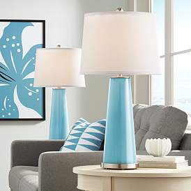 Image1 of Color Plus Leo 29 1/2" Nautilus Blue Glass Table Lamps Set of 2