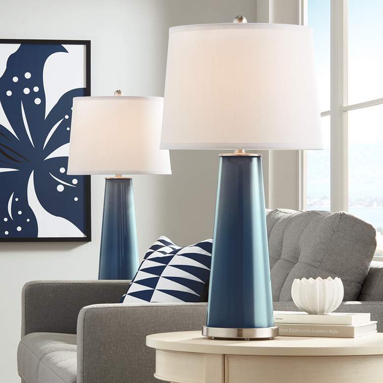 Image 1 Color Plus Leo 29 1/2" Naval Blue Modern Glass Table Lamps Set of 2