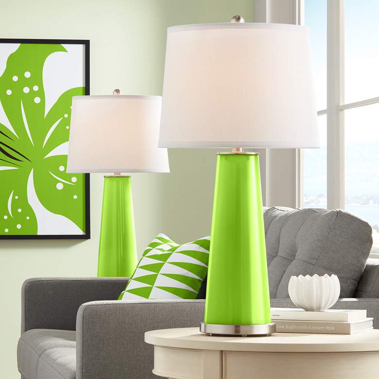 Image 1 Color Plus Leo 29 1/2" Neon Green Modern Glass Table Lamps Set of 2