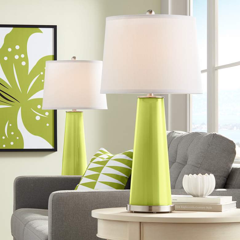 Image 1 Color Plus Leo 29 1/2" Parakeet Green Glass Table Lamps Set of 2