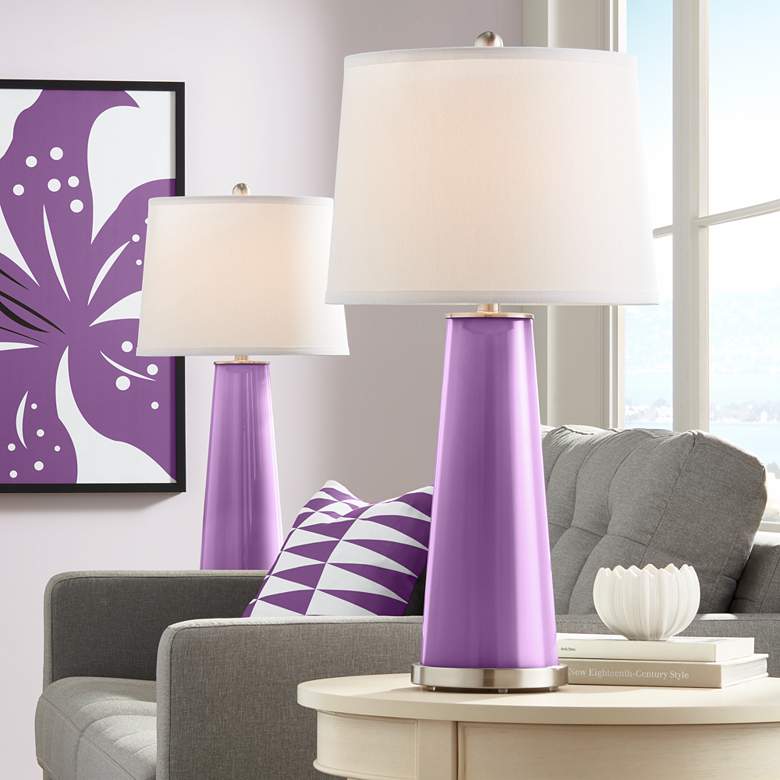 Image 1 Color Plus Leo 29 1/2 inch Passionate Purple Glass Table Lamps Set of 2