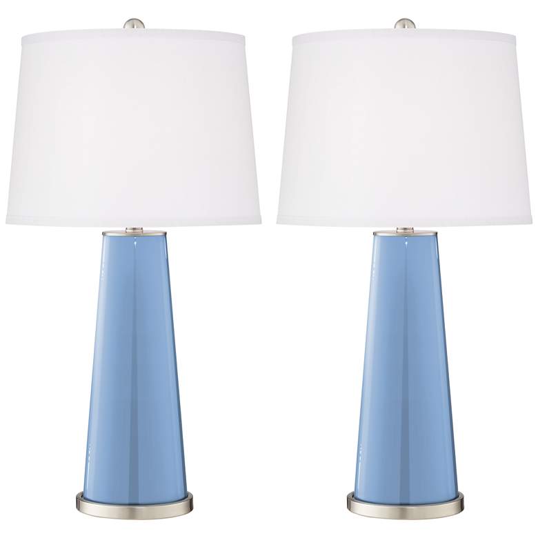 Image 2 Color Plus Leo 29 1/2 inch Placid Blue Glass Table Lamps Set of 2