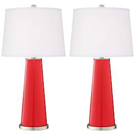 Image2 of Color Plus Leo 29 1/2" Poppy Red Glass Table Lamps Set of 2