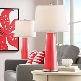 Image1 of Color Plus Leo 29 1/2" Poppy Red Glass Table Lamps Set of 2