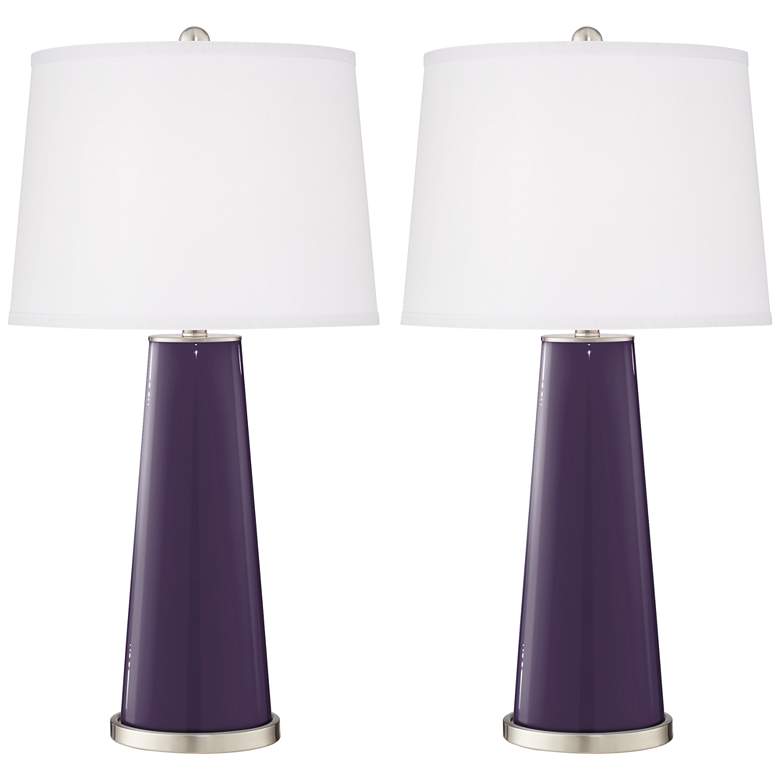 Image 2 Color Plus Leo 29 1/2 inch Quixotic Plum Purple Table Lamps Set of 2