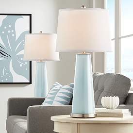 Image2 of Color Plus Leo 29 1/2" Rain Blue Glass Table Lamps Set of 2