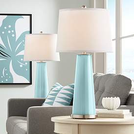 Image1 of Color Plus Leo 29 1/2" Raindrop Blue Glass Table Lamps Set of 2
