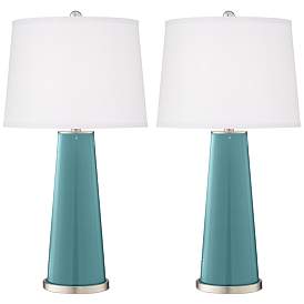 Image2 of Color Plus Leo 29 1/2" Reflecting Pool Blue Glass Table Lamps Set of 2