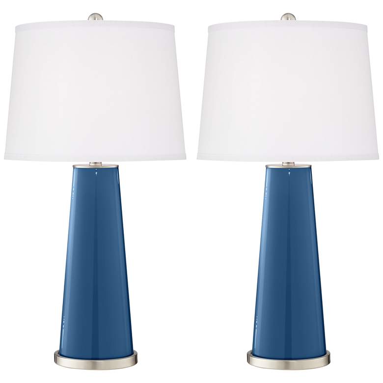 Image 2 Color Plus Leo 29 1/2" Regatta Blue Modern Glass Table Lamps Set of 2