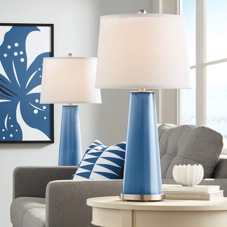 Image 1 Color Plus Leo 29 1/2 inch Regatta Blue Modern Glass Table Lamps Set of 2