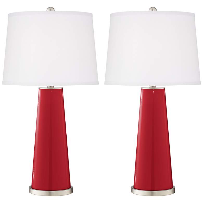 Image 2 Color Plus Leo 29 1/2" Ribbon Red Glass Table Lamps Set of 2