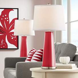 Image1 of Color Plus Leo 29 1/2" Ribbon Red Glass Table Lamps Set of 2
