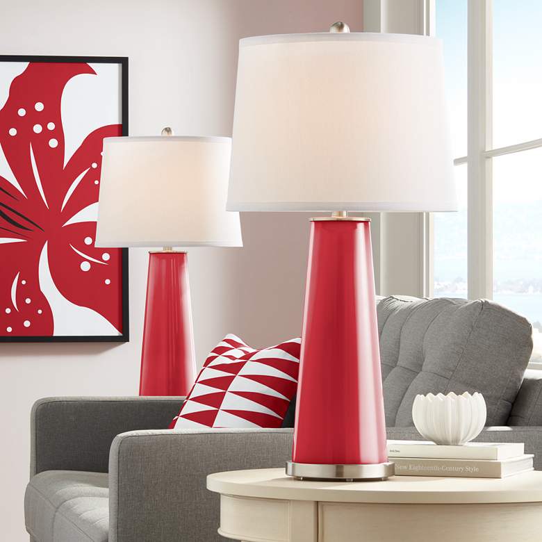 Image 1 Color Plus Leo 29 1/2" Ribbon Red Glass Table Lamps Set of 2