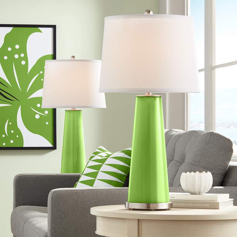 Image 1 Color Plus Leo 29 1/2" Rosemary Green Glass Table Lamps Set of 2
