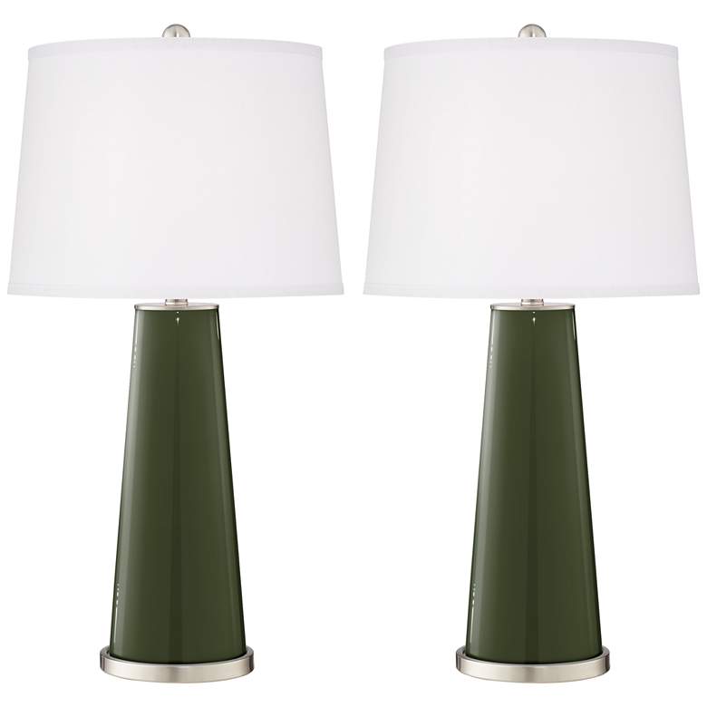 Image 2 Color Plus Leo 29 1/2" Secret Garden Green Glass Table Lamps Set of 2