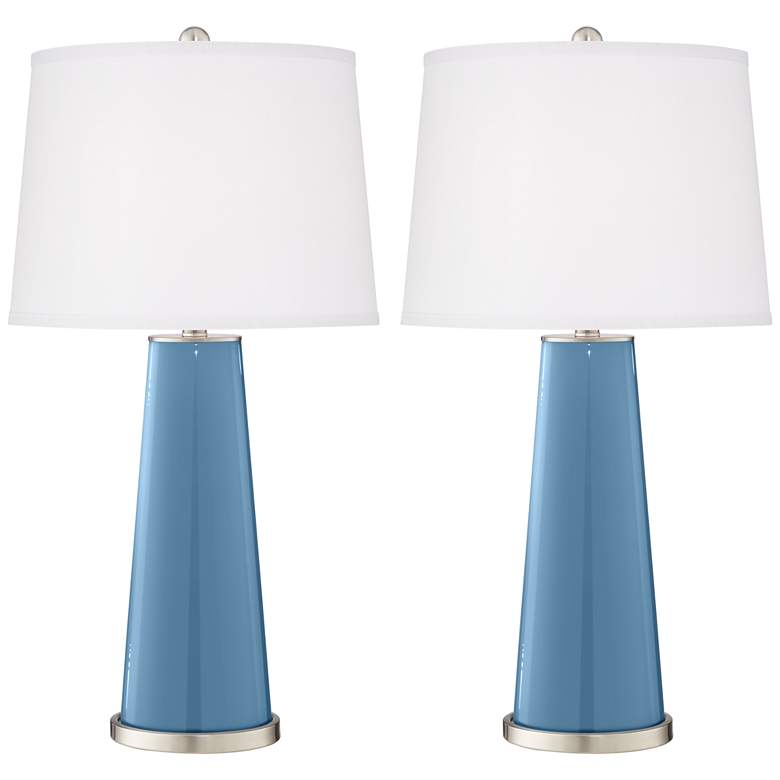 Image 2 Color Plus Leo 29 1/2 inch Secure Blue Glass Table Lamps Set of 2