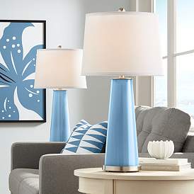 Image1 of Color Plus Leo 29 1/2" Secure Blue Glass Table Lamps Set of 2