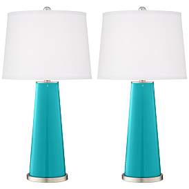 Image2 of Color Plus Leo 29 1/2" Surfer Blue Glass Table Lamps Set of 2