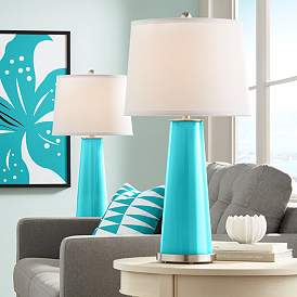 Image1 of Color Plus Leo 29 1/2" Surfer Blue Glass Table Lamps Set of 2
