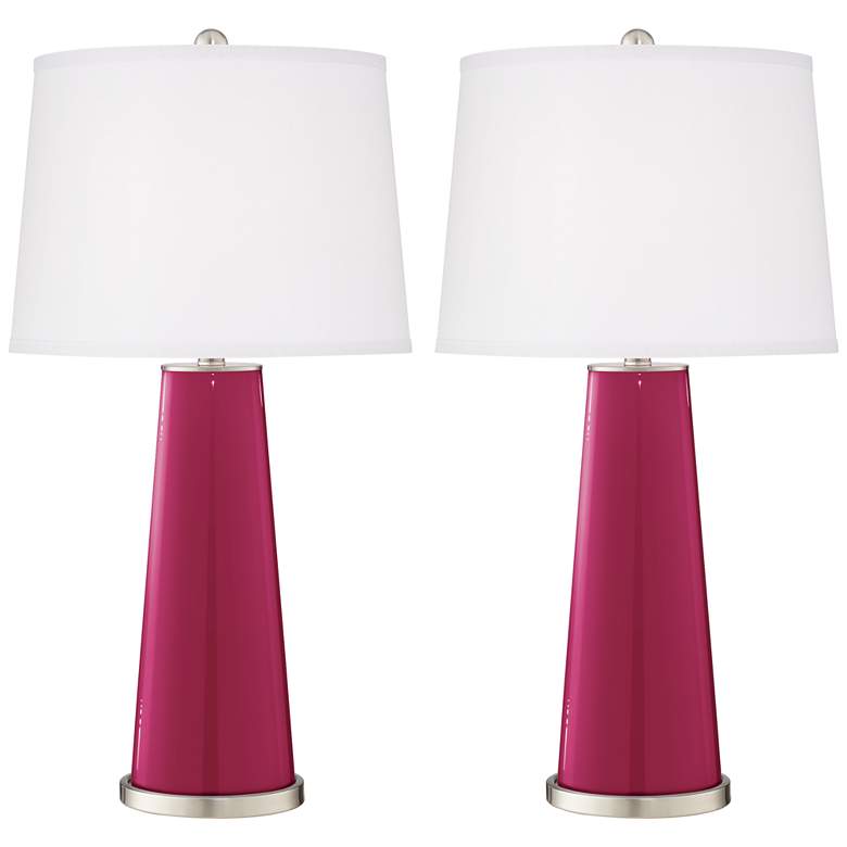 Image 2 Color Plus Leo 29 1/2" Vivacious Pink Glass Table Lamps Set of 2