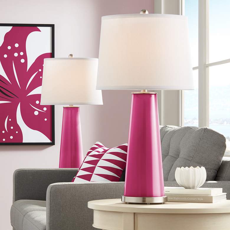 Image 1 Color Plus Leo 29 1/2 inch Vivacious Pink Glass Table Lamps Set of 2