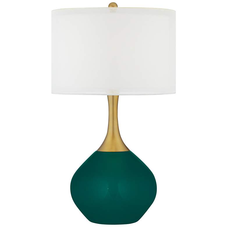 Image 1 Color Plus Nickki 30 1/2" Brass and Peacock Blue Modern Table Lamp