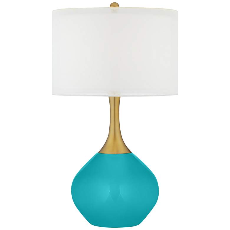 Image 1 Color Plus Nickki 30 1/2" Brass and Surfer Blue Coastal Table Lamp