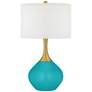 Color Plus Nickki 30 1/2" Brass and Surfer Blue Coastal Table Lamp