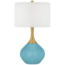 Image1 of Color Plus Nickki Brass 30 1/2" Coastal Modern Nautilus Blue Lamp