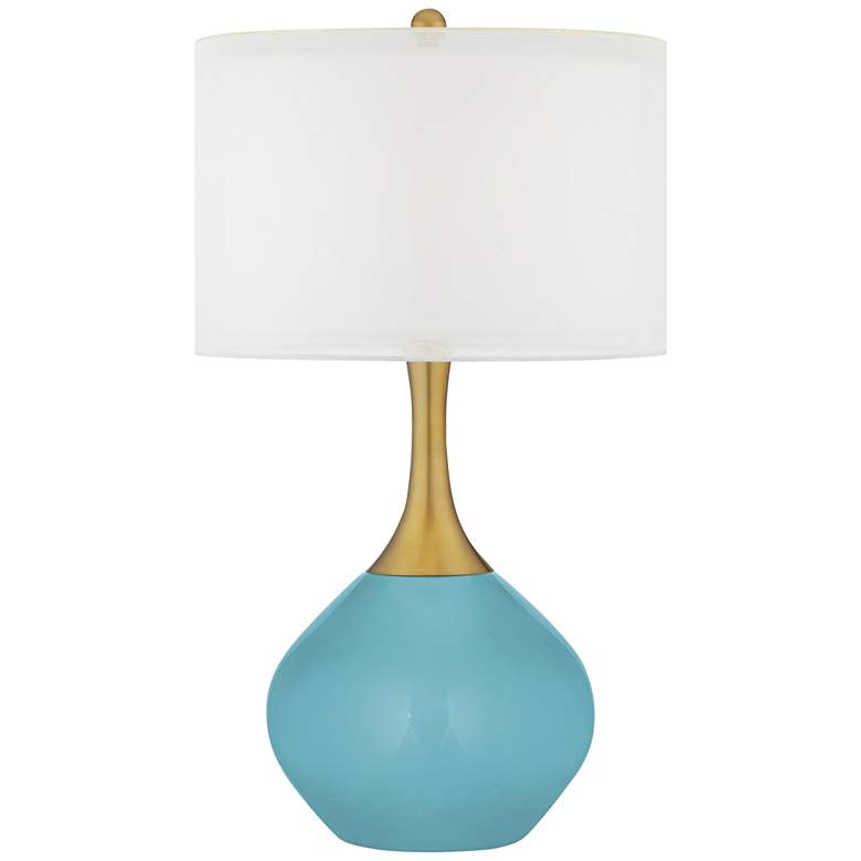 Image 1 Color Plus Nickki Brass 30 1/2" Coastal Modern Nautilus Blue Lamp