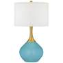 Color Plus Nickki Brass 30 1/2" Coastal Modern Nautilus Blue Lamp