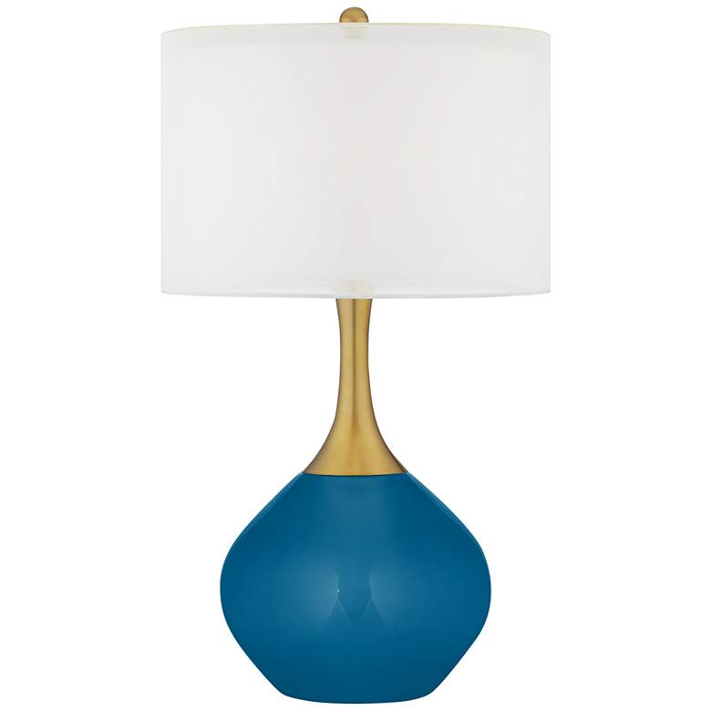 Image 1 Color Plus Nickki Brass 30 1/2" High Modern Mykonos Blue Table Lamp