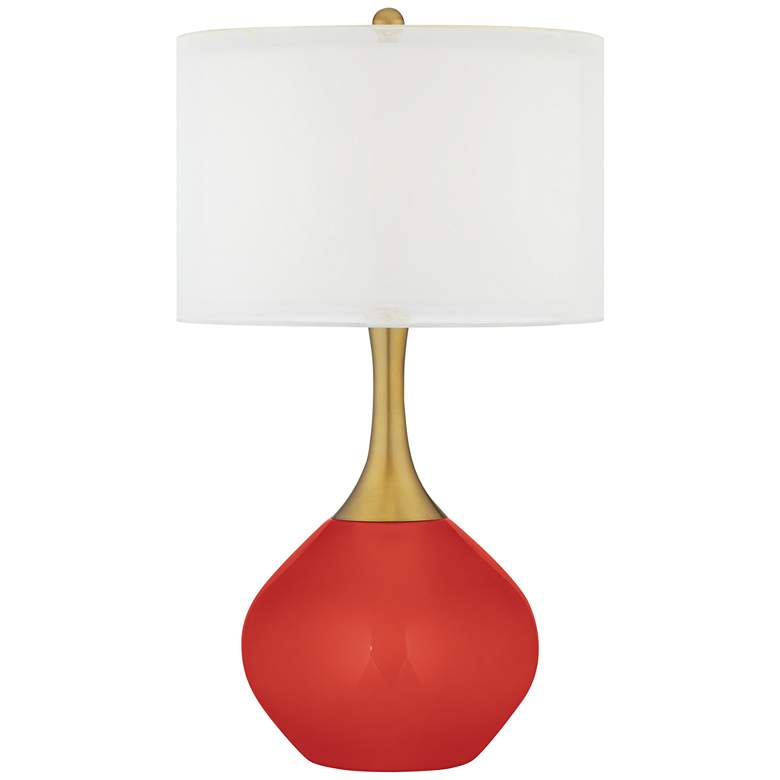 Image 1 Color Plus Nickki Brass 30 1/2" Modern Cherry Tomato Red Table Lamp