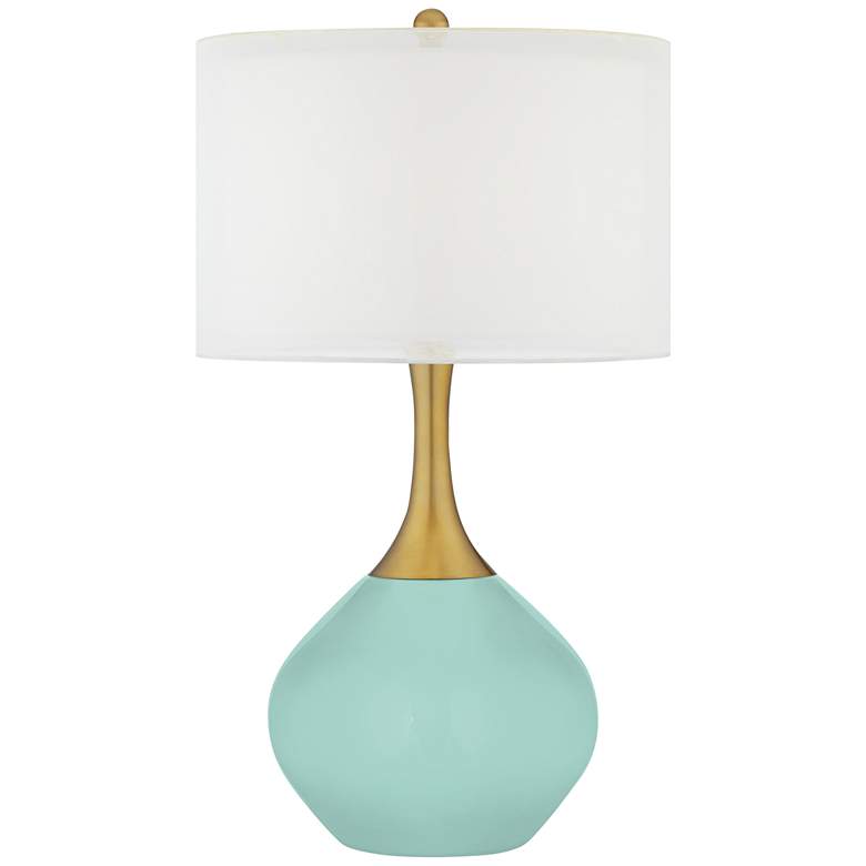 Image 1 Color Plus Nickki Brass 30 1/2" Modern Coastal Cay Blue Table Lamp