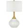 Color Plus Nickki Brass 30 1/2" Modern Glass Winter White Table Lamp