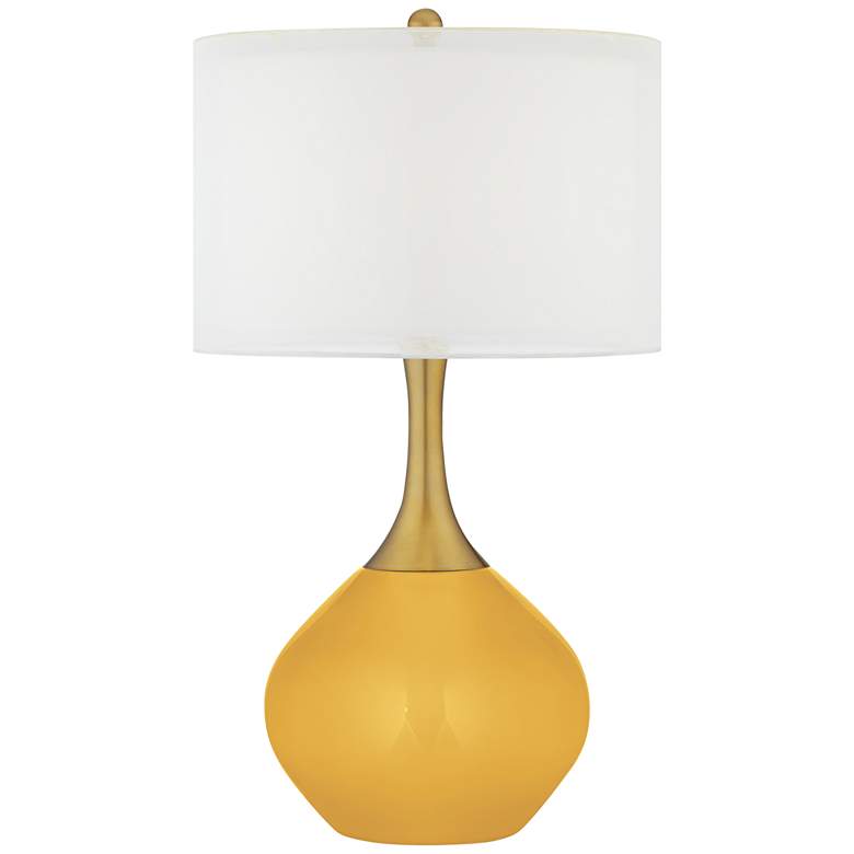 Image 1 Color Plus Nickki Brass 30 1/2" Modern Goldenrod Yellow Table Lamp