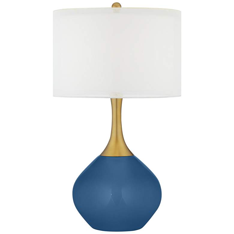 Image 1 Color Plus Nickki Brass 30 1/2" Modern Luxe Regatta Blue Table Lamp