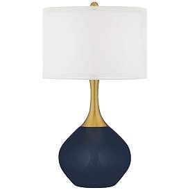Image1 of Color Plus Nickki Brass 30 1/2" Naval Blue Modern Glass Table Lamp