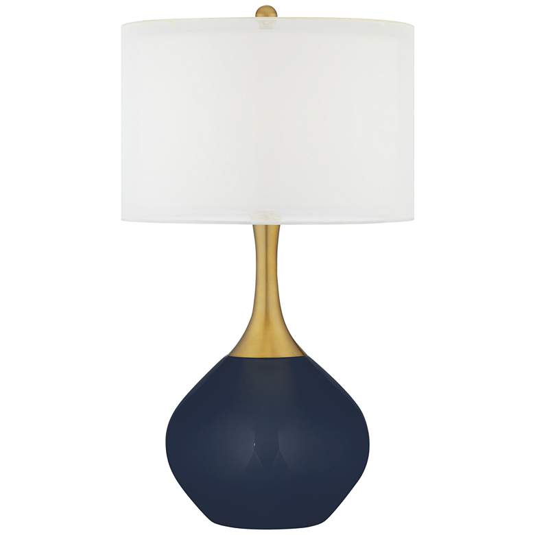 Image 1 Color Plus Nickki Brass 30 1/2 inch Naval Blue Modern Glass Table Lamp