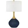 Color Plus Nickki Brass 30 1/2" Naval Blue Modern Glass Table Lamp