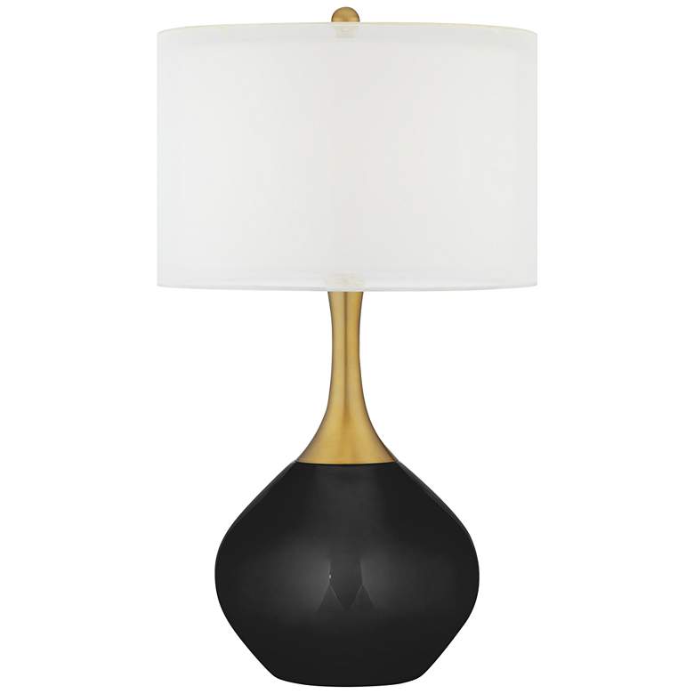 Image 1 Color Plus Nickki Brass 30 1/2 inch Tricorn Black Modern Glass Table Lamp