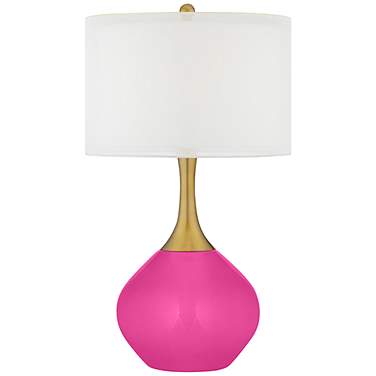 Color Plus Nickki Brass 30 1/2" Modern Glass Fuchsia Pink Table Lamp