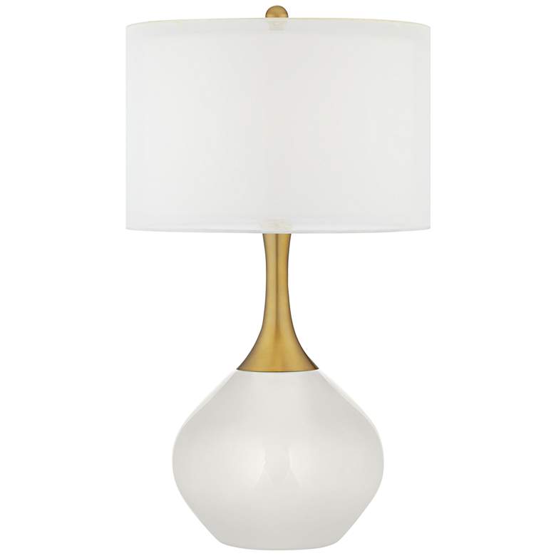Image 1 Color Plus Nickki Brass and Winter White Modern Glass Table Lamp