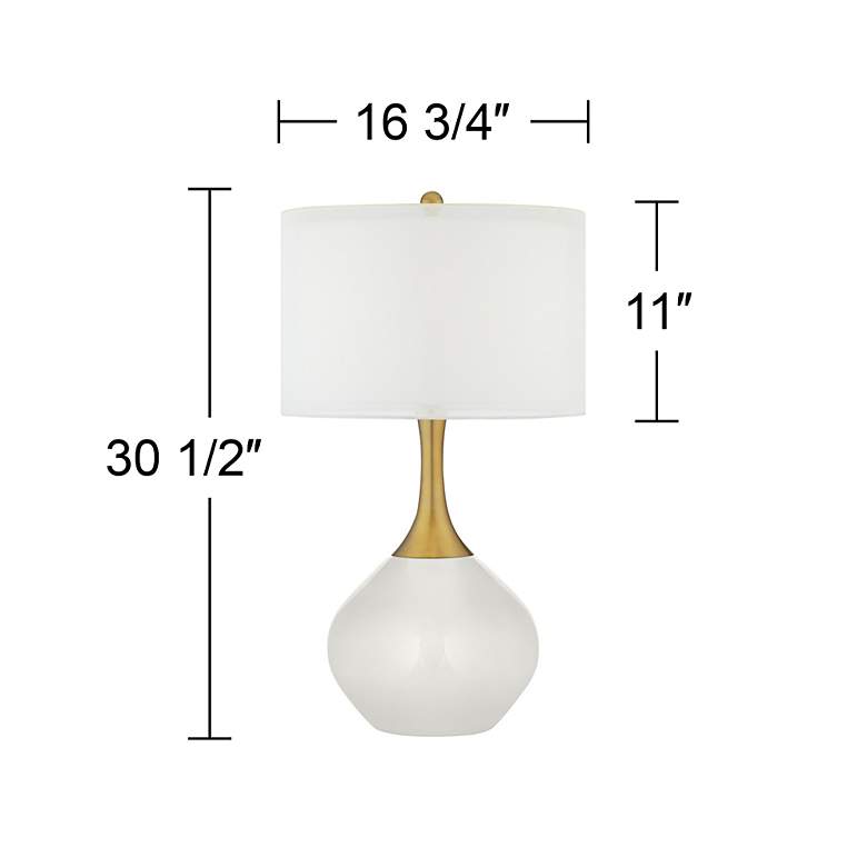 Image 4 Color Plus Nickki Brass and Winter White Modern Glass Table Lamp more views